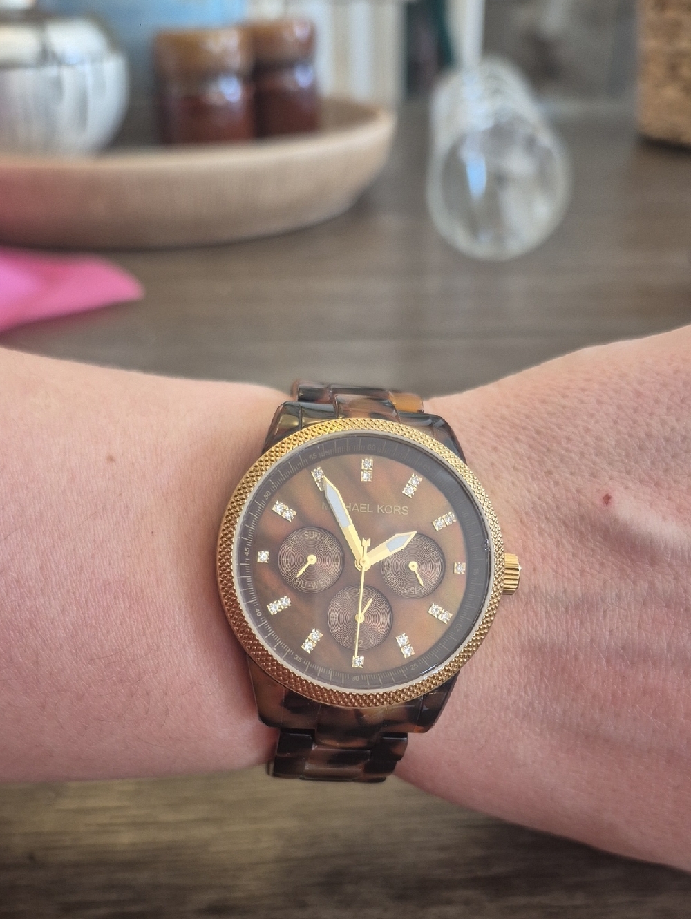 Michael Kors Brown Tortoiseshell and Gold Women's Chronograph Watch